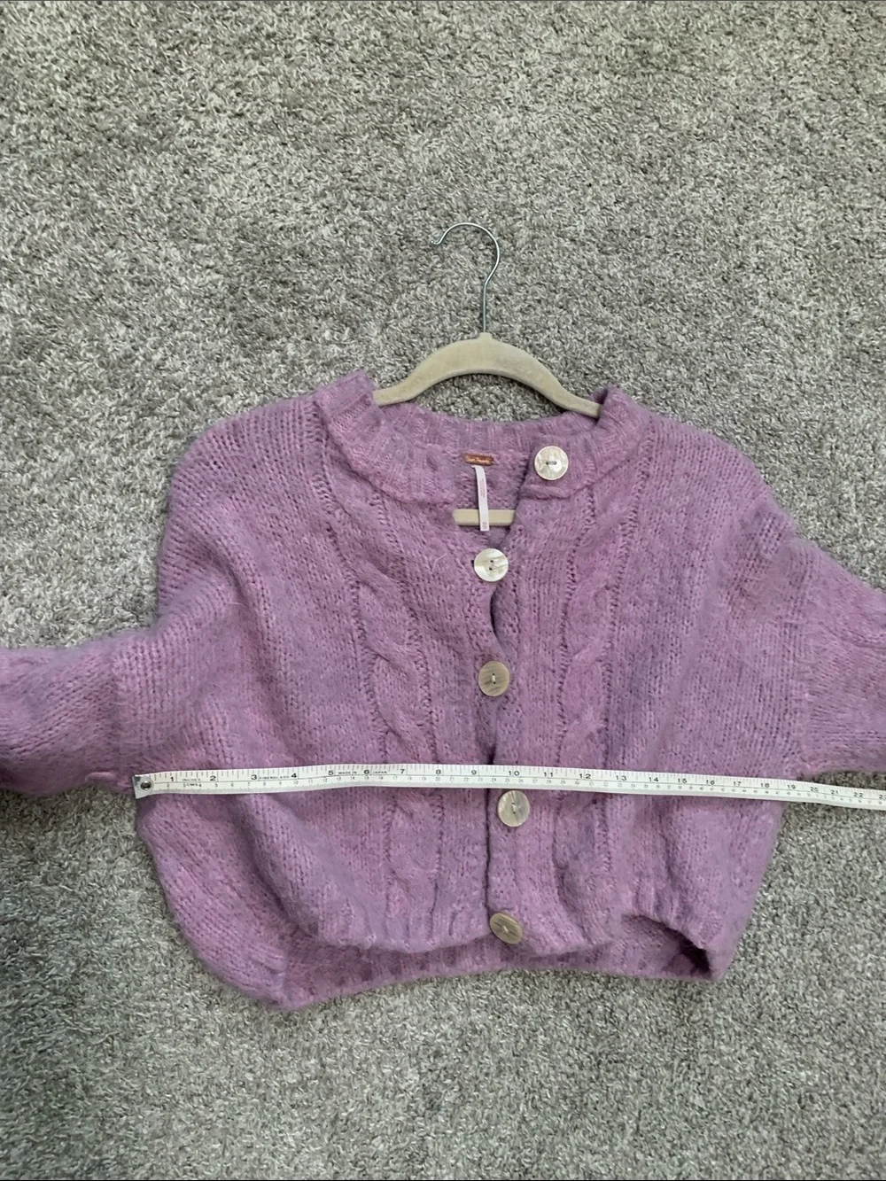 Free People Willow Lavender Cropped Cable-Knit Button Cardigan Sweater